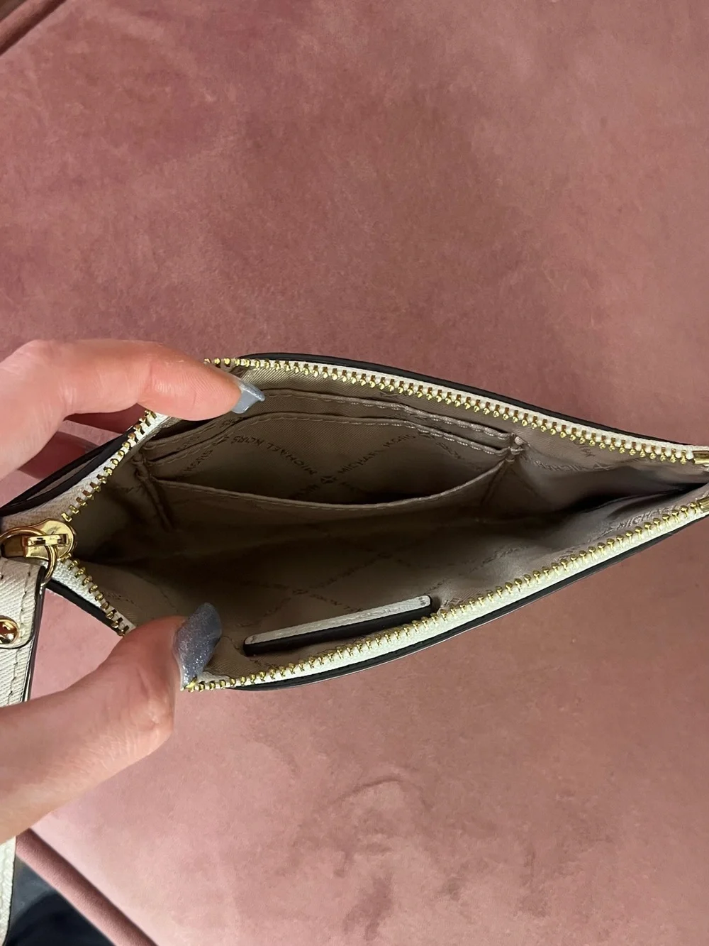 Michael Kors Cream Saffiano Wristlet Wallet with Gold Logo